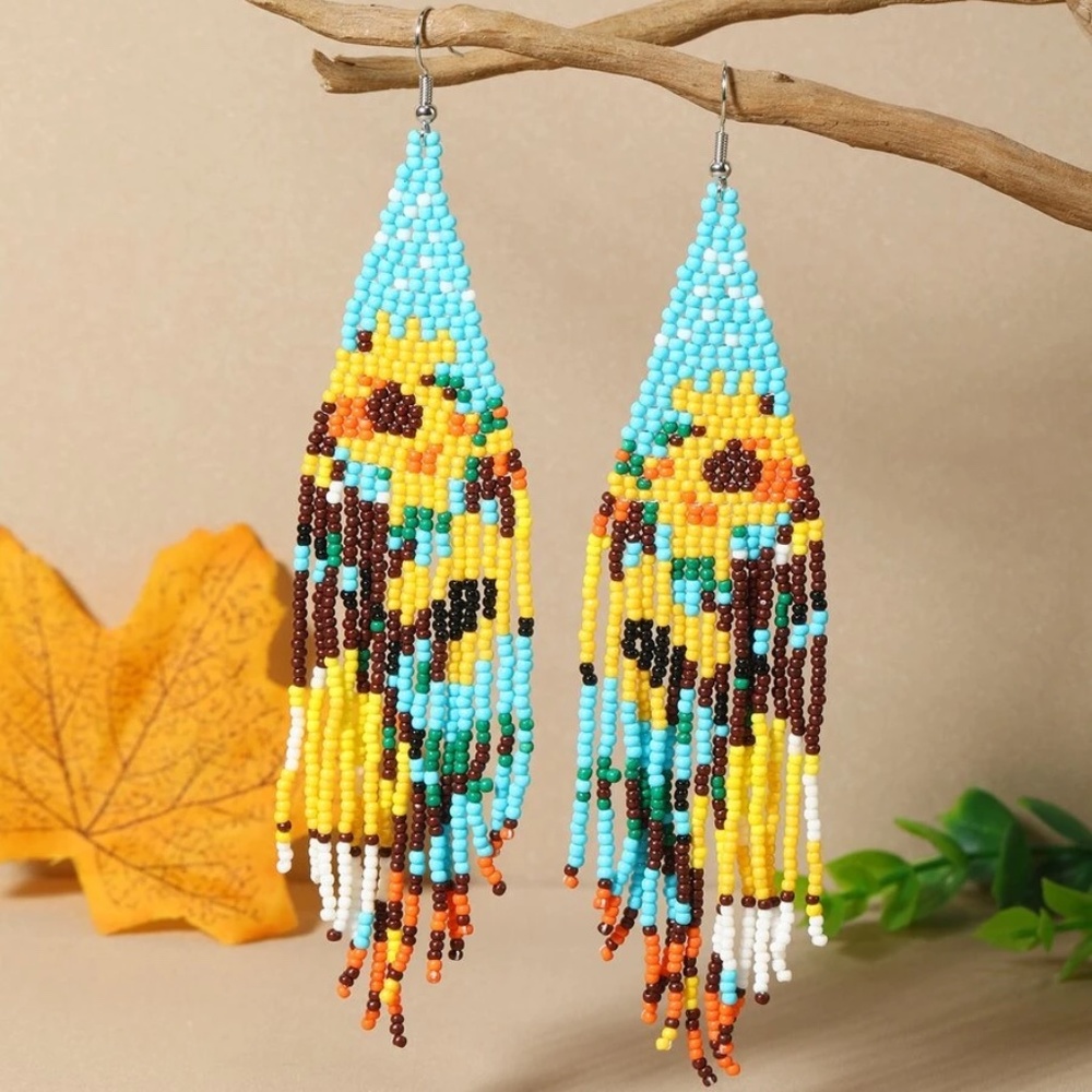 Boho Sunflower Bead Earrings - Picture 1 of 4